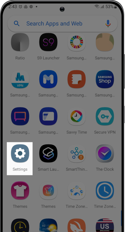Find the Settings app on your device